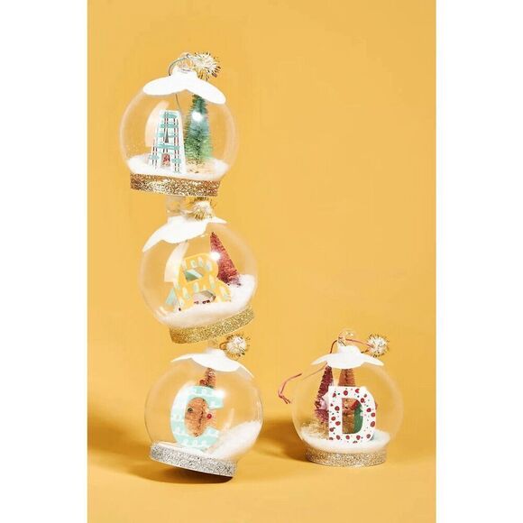 Anthropologie Monogram Snowglobe Ornament Christmas Holiday Gift Initial A NEW - Picture 1 of 2